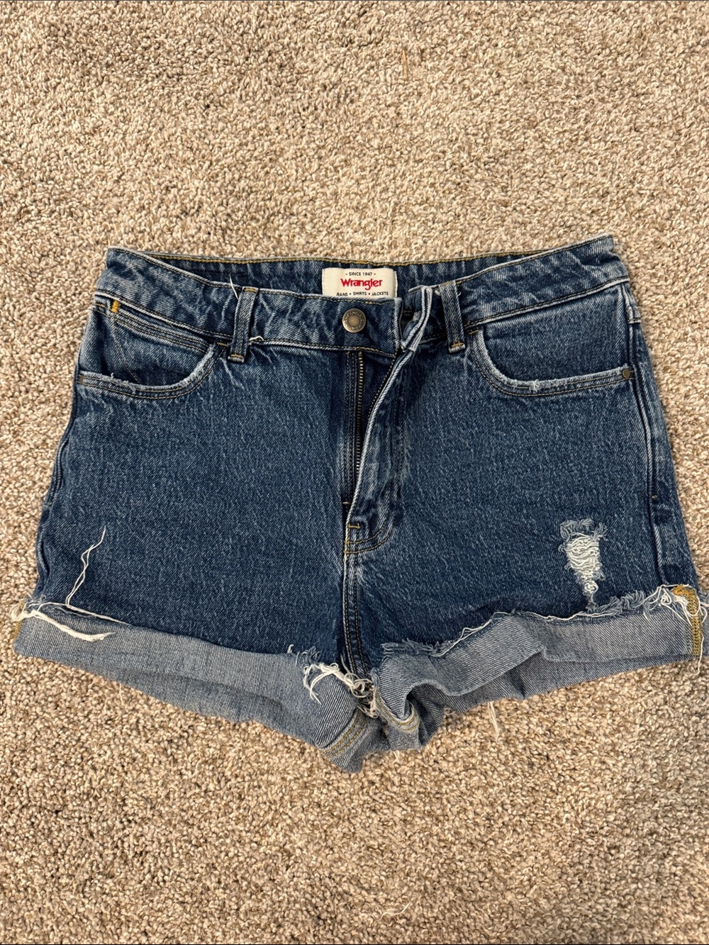 Wrangler Blue Distressed Rolled-Hem Denim Shorts